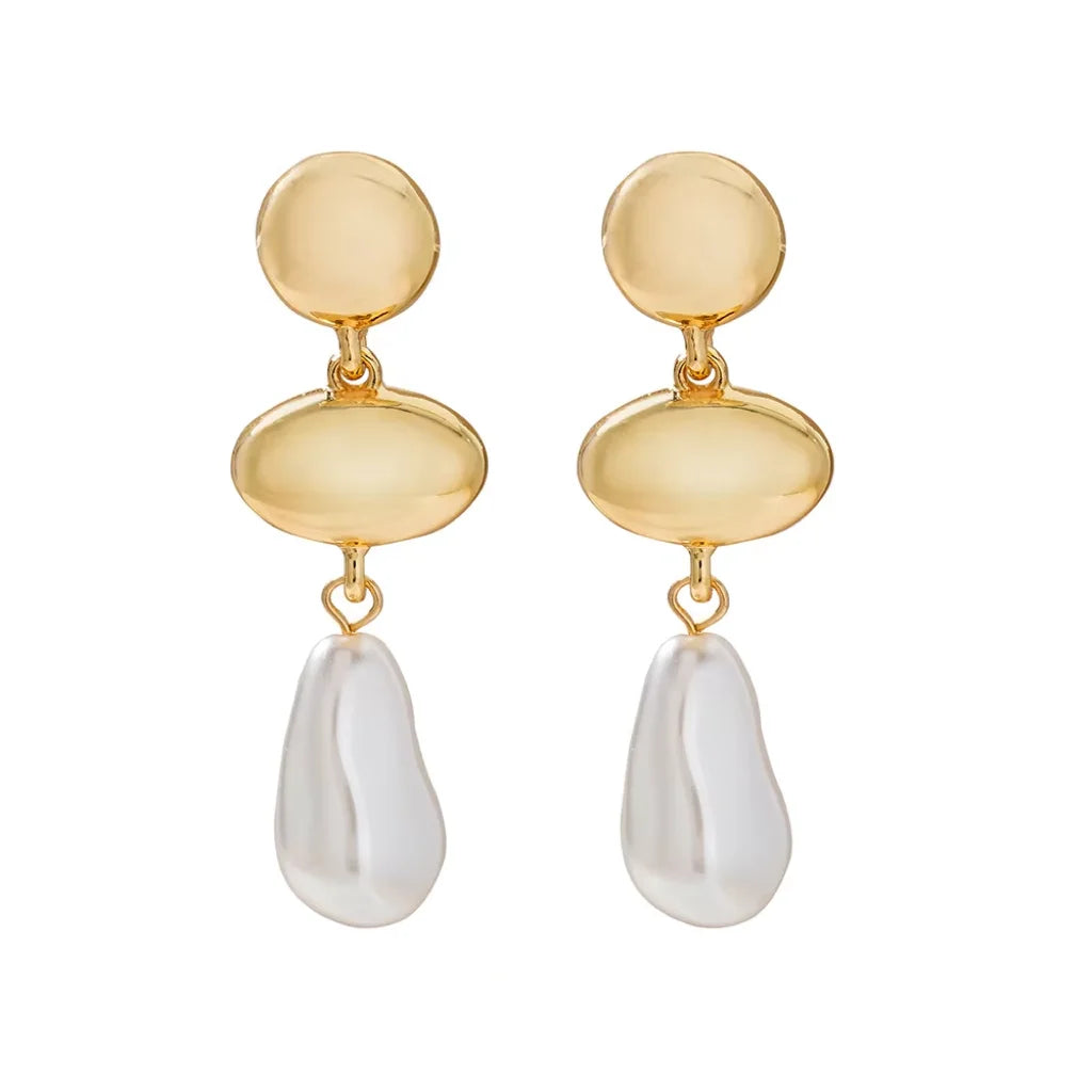 USA Stock New Arrival Trendy Gold Plated Pearl Drop Earrings for Women Minimalist Geometric Hoop Earrings Jewelry