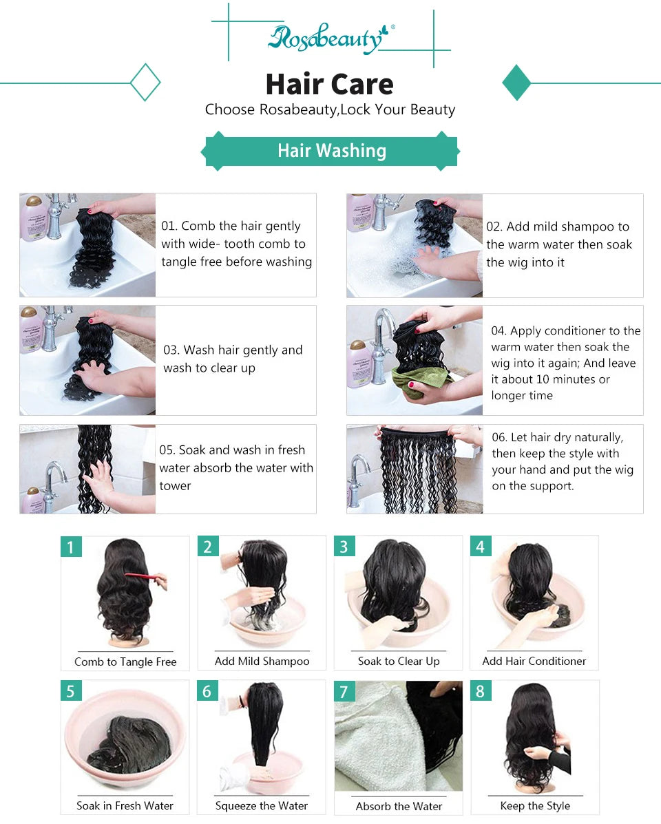 Rosabeauty 200% Curly Water Wave 13x6 Lace Front Human Hair Wig 30 Inches Loose Deep Wave Lace Frontal Wig 5x5 Lace Closure Wig