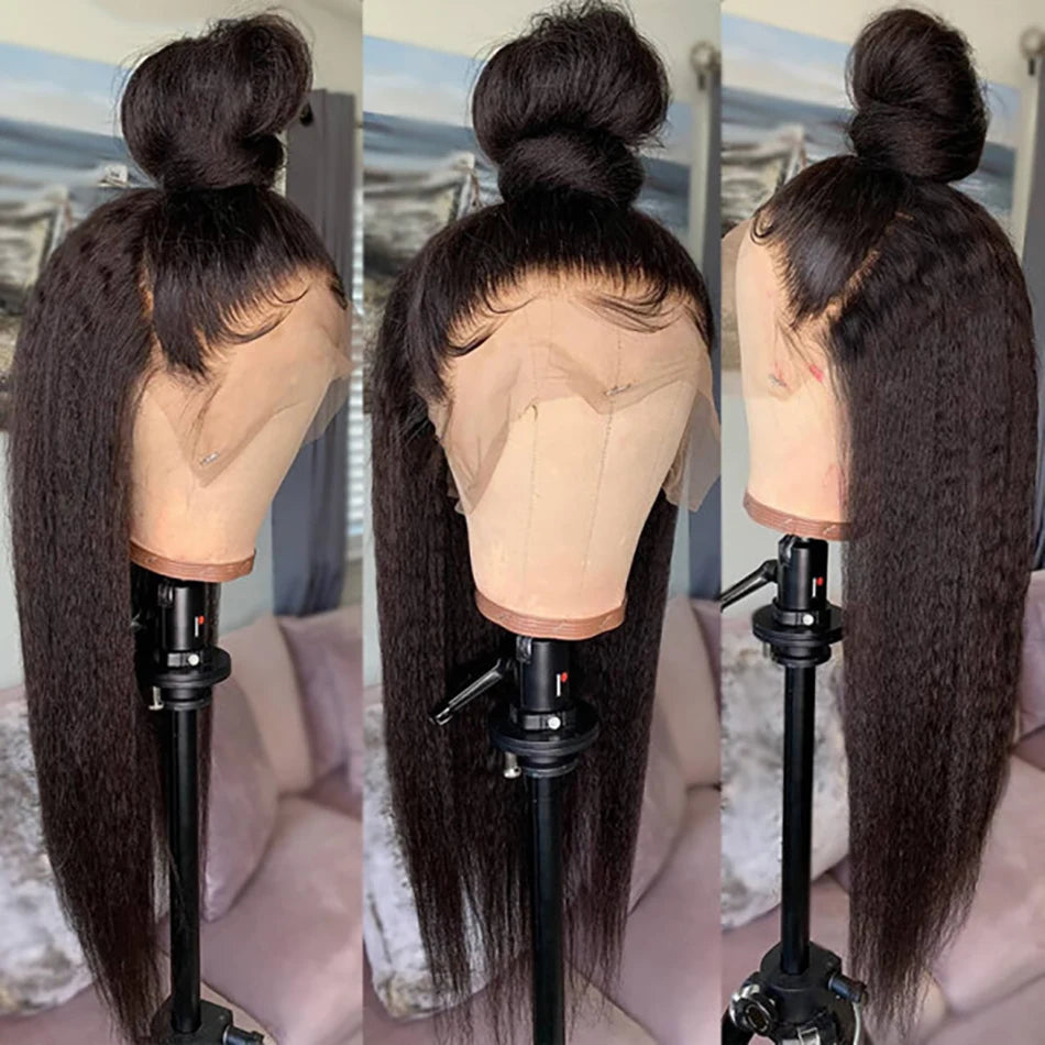 CEXXY Kinky Straight 360 HD Lace Frontal Wigs Wig For Black Women Yaki Straight Ponytail Human Hair Cheap Wigs On Clearance Sale