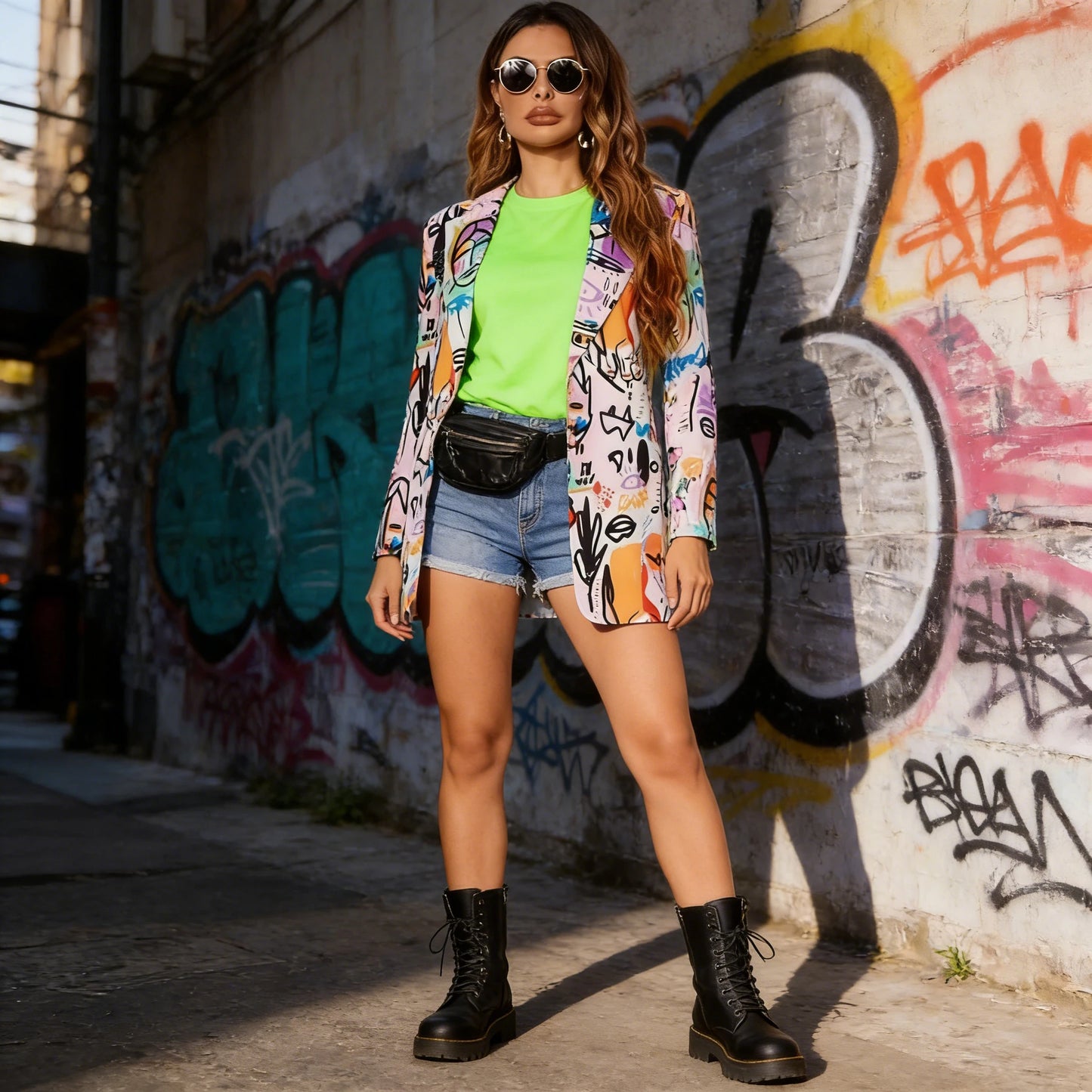 2026 Abstract Graffiti Print Open-Front Lightweight Blazers for Urban Street Casual Daily Wear Office  Weekend Getaways for lady