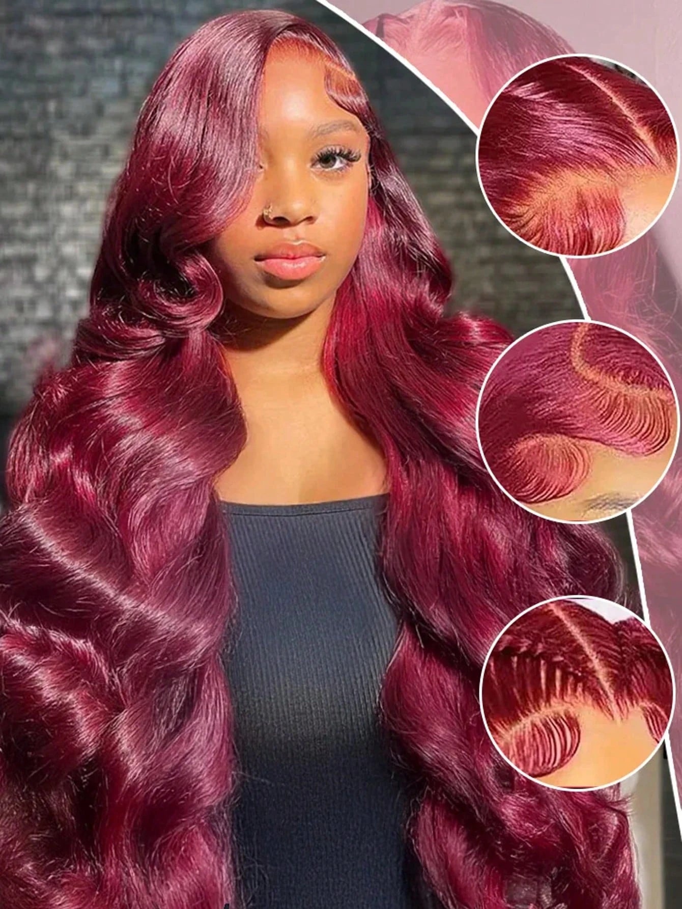 99J Burgundy Body Wave 13x6 HD Lace Frontal Human Hair Wigs for Women 250% Density Brazilian Red Color 13x7 Lace Frontal Wig 40