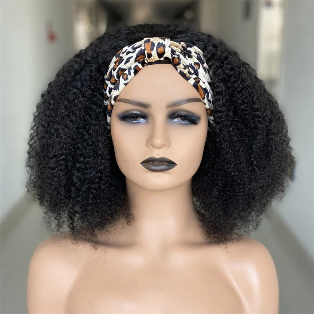 180% Density Afro Kinky Curly Headband Wig Human Hair For Black Women No Glue No Gel Wear Go Brazilian Wigs On Sale Headbands