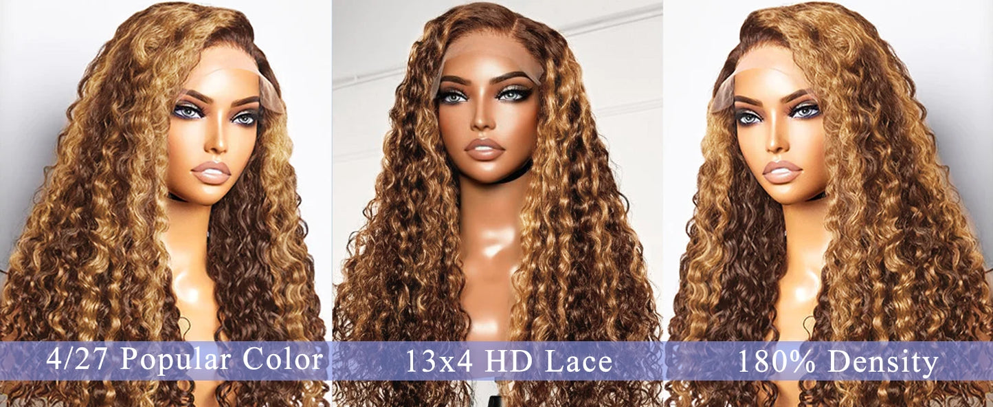 Loose Deep Wave Wig Human Hair Ready To Wear13x4 13x6 Lace Closure Curly Highlight Ombre 4/27 Preplucked Hairline Pre Cut