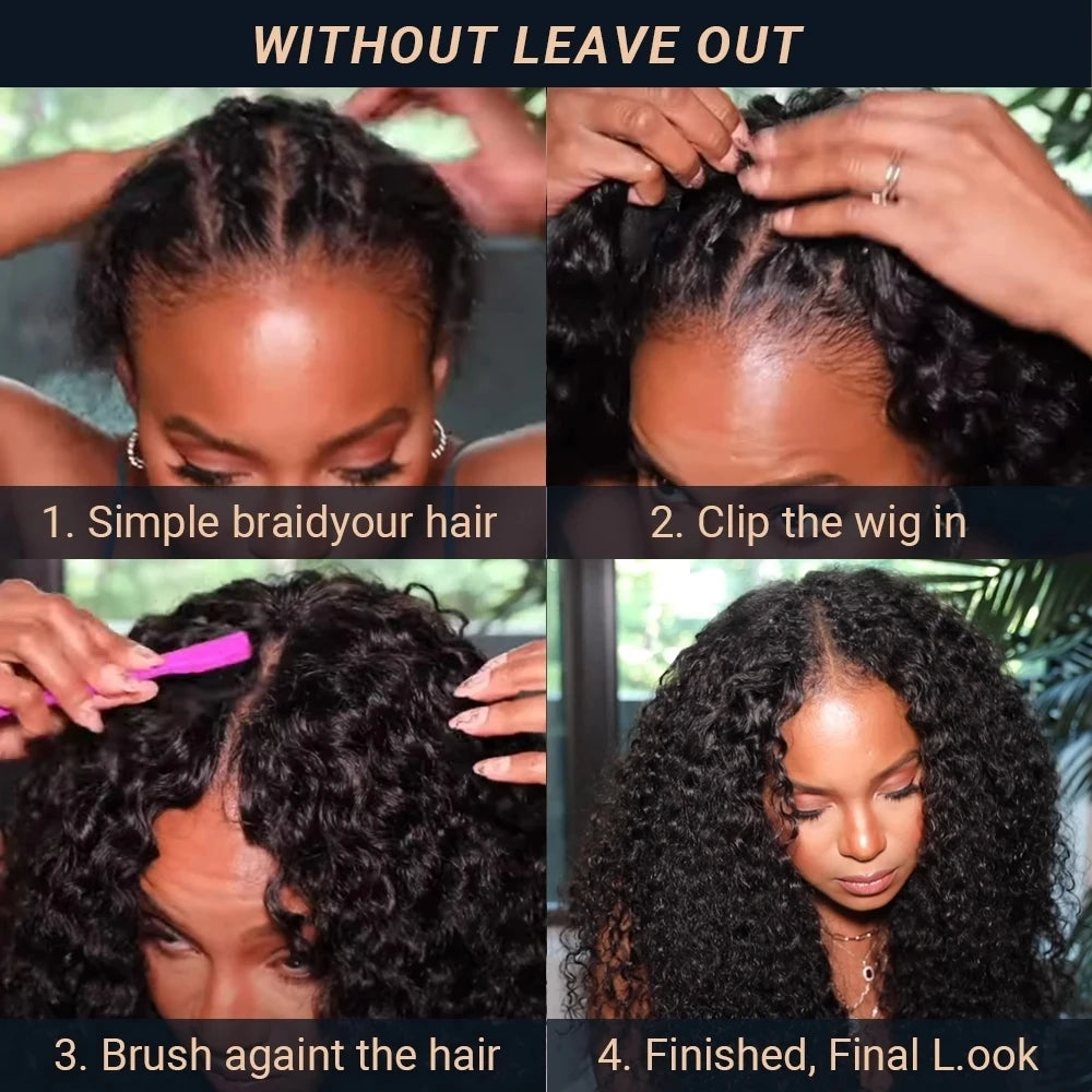 250 Density Kinky Curly V Part 100% Human Hair Wigs For Women No Leave Out Easy Blend Thin Part Lace V Part Wig 30 Inch On Sale