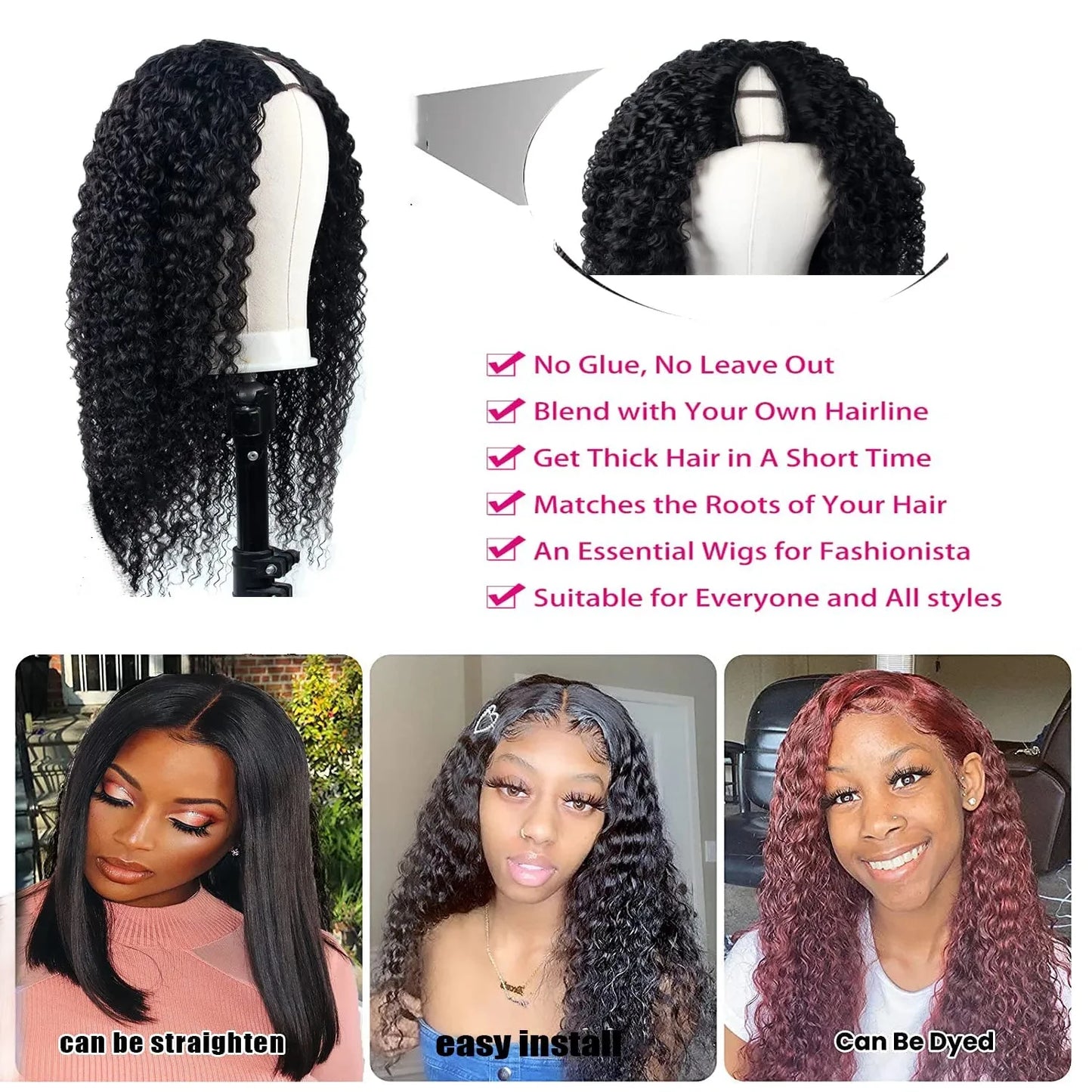 250 Density Kinky Curly V Part 100% Human Hair Wigs For Women No Leave Out Easy Blend Thin Part Lace V Part Wig 30 Inch On Sale