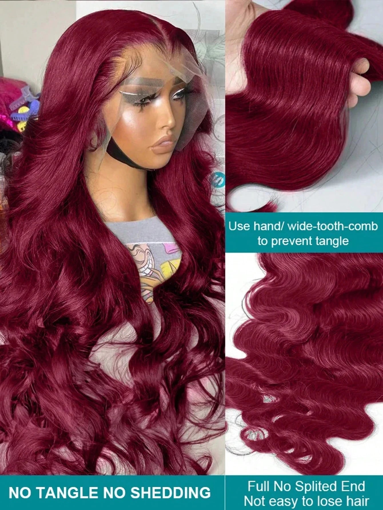 99J Burgundy Body Wave 13x6 HD Lace Frontal Human Hair Wigs for Women 250% Density Brazilian Red Color 13x7 Lace Frontal Wig 40