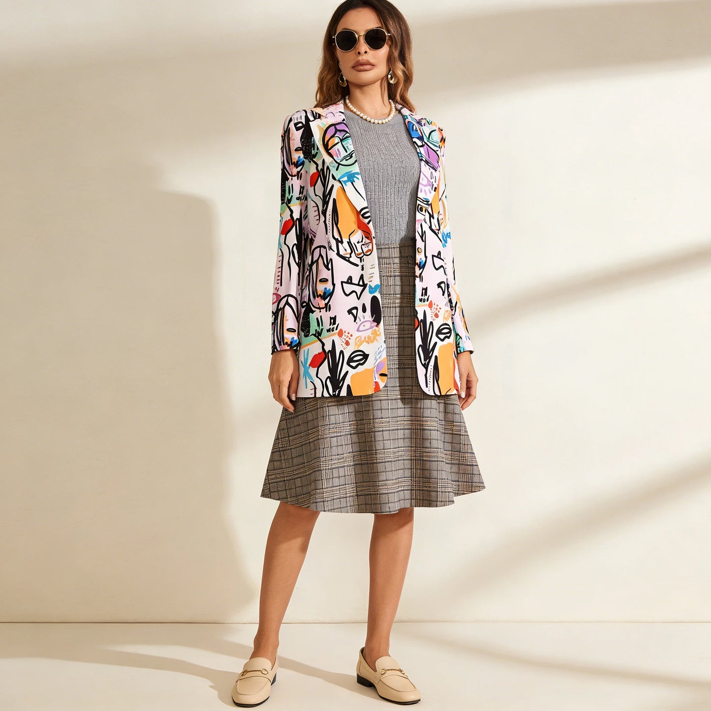 2026 Abstract Graffiti Print Open-Front Lightweight Blazers for Urban Street Casual Daily Wear Office  Weekend Getaways for lady