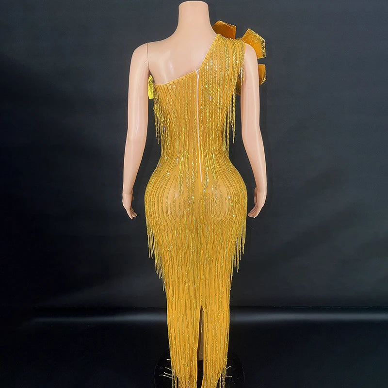 Sleeveless tassel evening dress