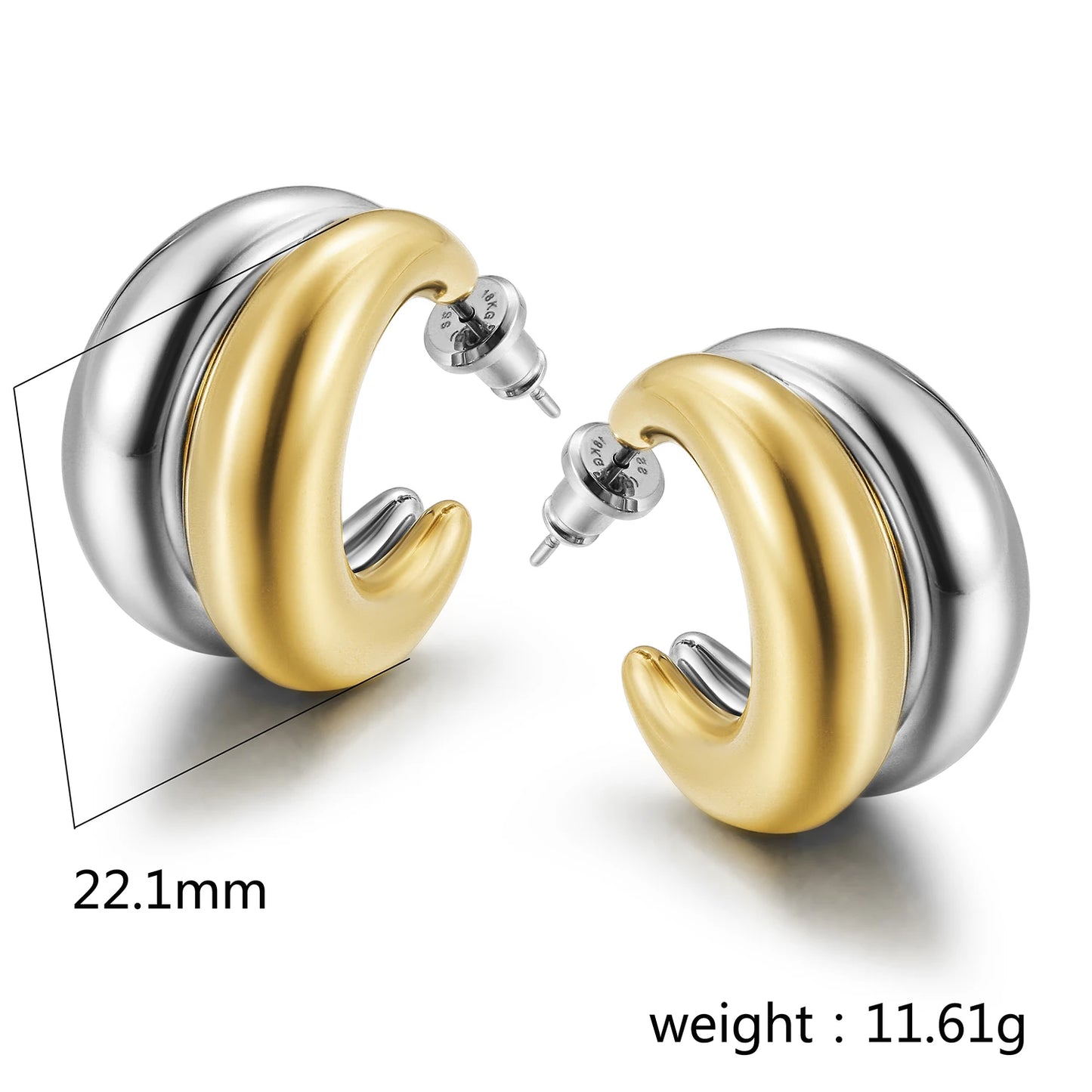 Hip Hop Stainless Steel Double Layer Hoop Earrings for Street Girls Gold Geometric Design Zircon Trendy Jewelry Accessories