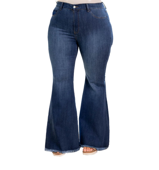 Women's Plus Size High Waist Straight Baggy Design Sky Flare Denim Jeans Custom Wide Leg Washable Feature Solid Wholesale Casual