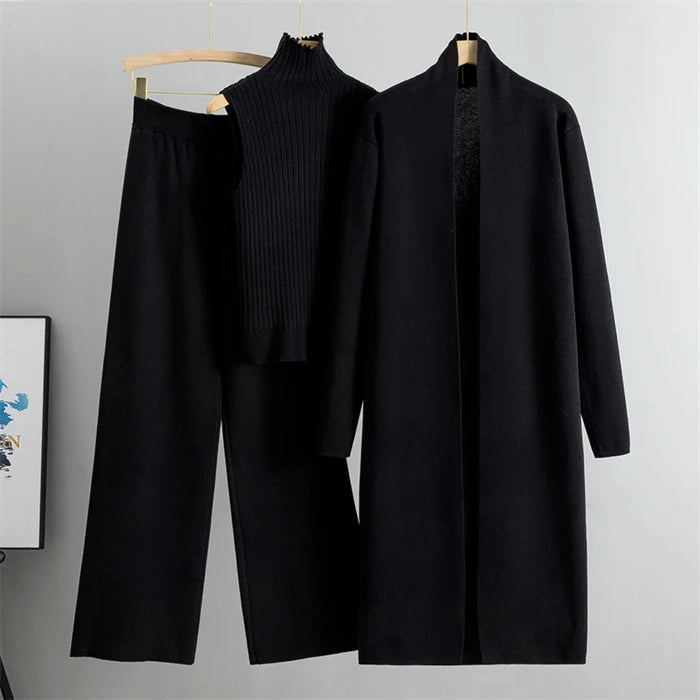 Spring Autumn 3 Piece Women Cardigan Tracksuits Fashion Knitted Pant Set Ladies Vintage Fashion Ladies 3 Piece Set Sweater Suit