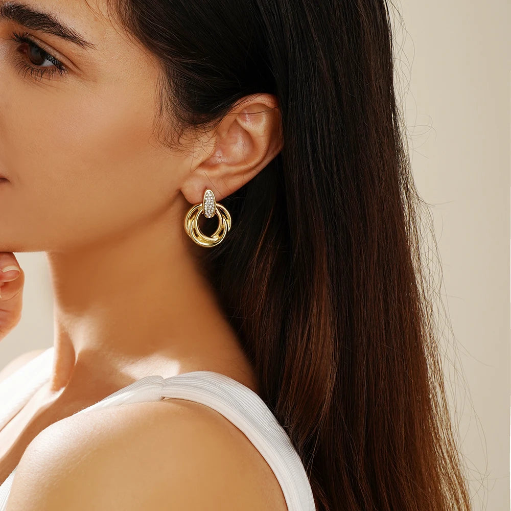 USA Stock New Arrival Trendy Gold Plated Pearl Drop Earrings for Women Minimalist Geometric Hoop Earrings Jewelry