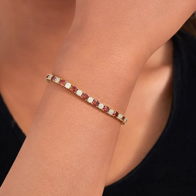 Gold Plated Chain Bracelet Women's Fashion Bracelet 14K Gold CZ Zirconia Zircon Heart Ruby Women Tennis Bracelet Link