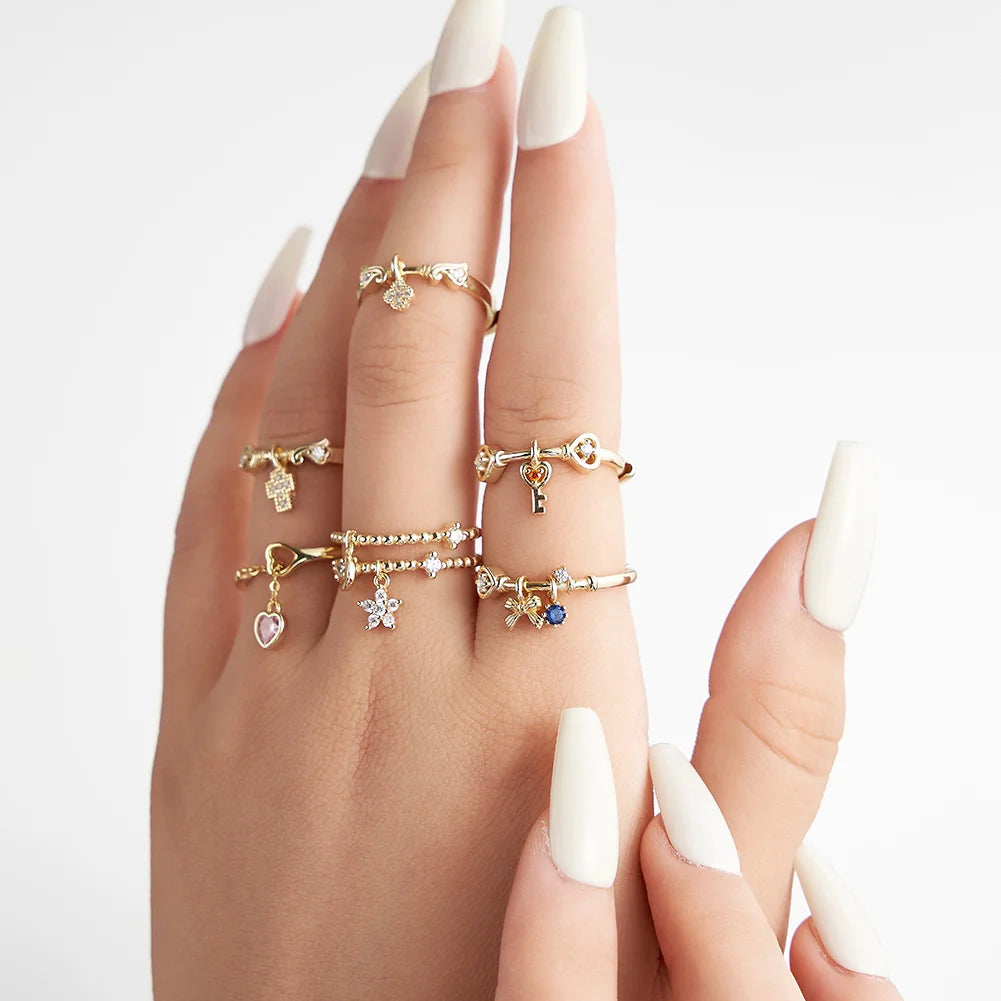 Shipping From US Warehouse SR332 Women S925 Silver Love Heart Pastel Pink Heart Pendant Finger Ring Girls Love Cluster Ring