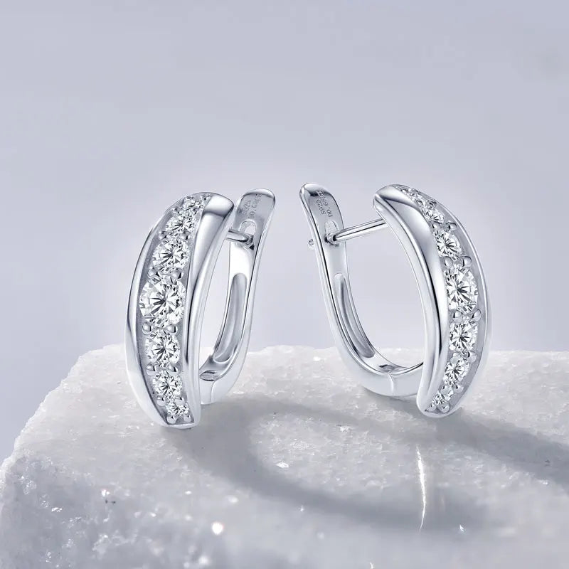 Unique Wedding Jewelry 925 Silver Moissanite 4mm&3mm&2.5mm&2mm U-Shaped Women's Glider Design Hoop Earring for Women