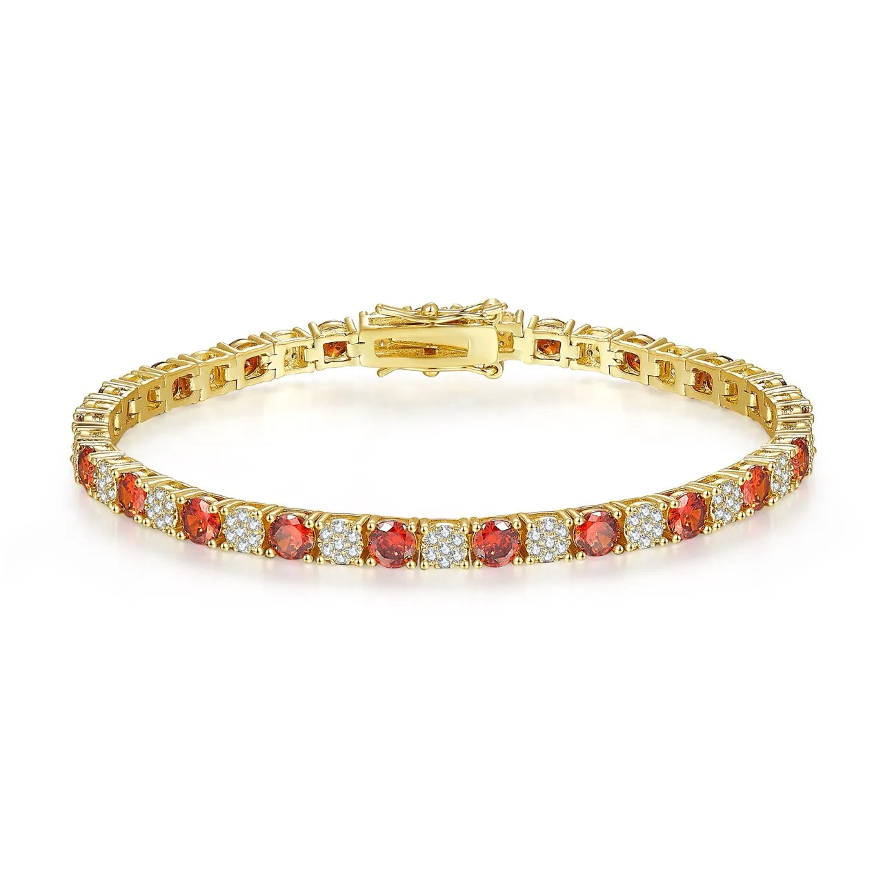 Gold Plated Chain Bracelet Women's Fashion Bracelet 14K Gold CZ Zirconia Zircon Heart Ruby Women Tennis Bracelet Link