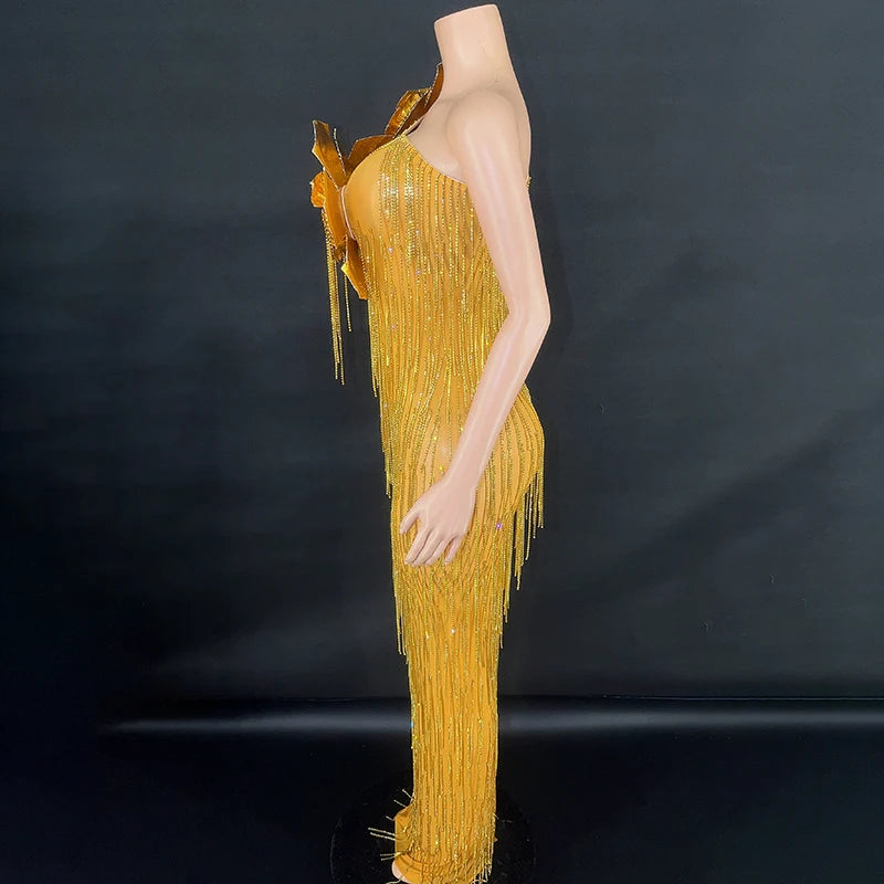 Sleeveless tassel evening dress