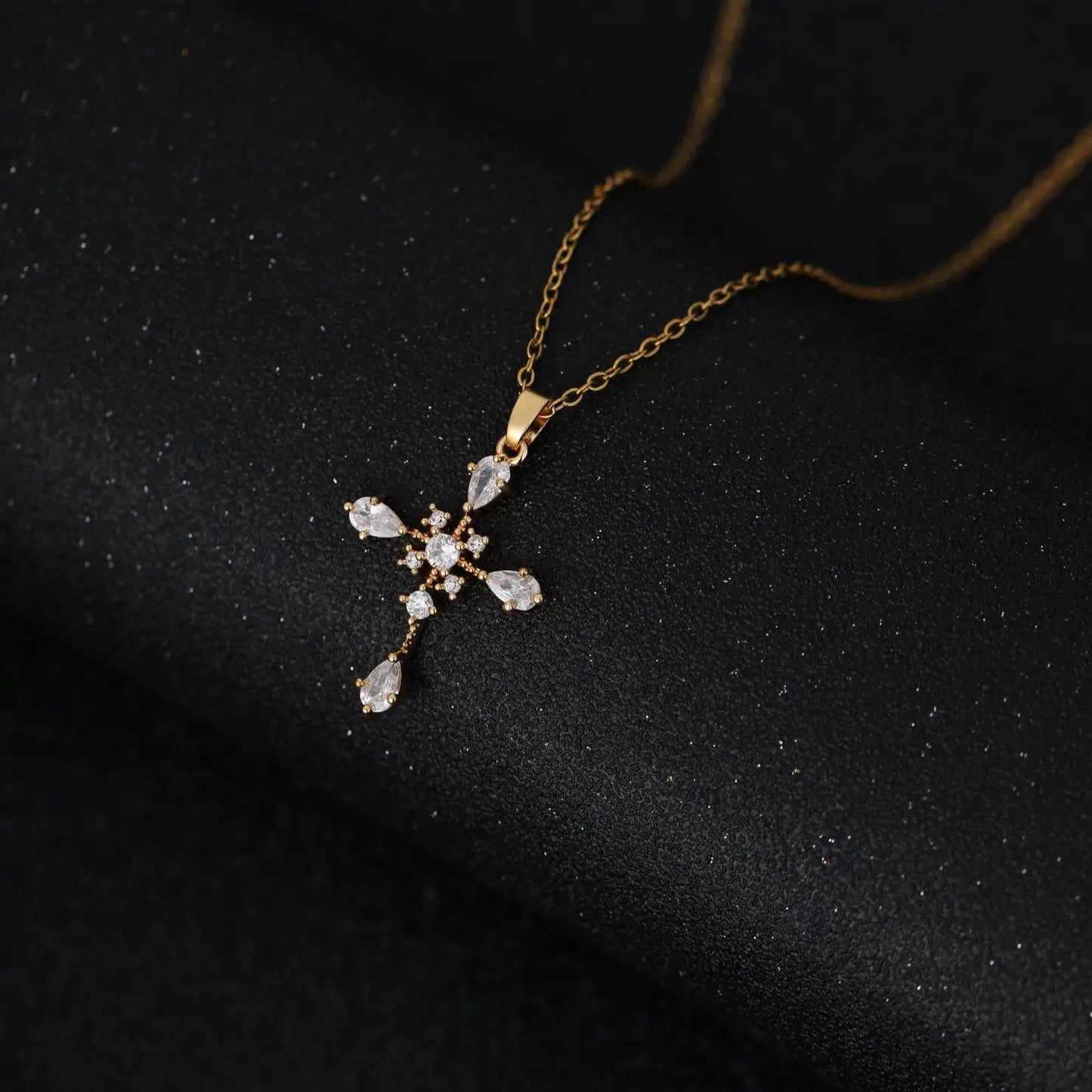 US Local Stock Fast Shipping Cross Pendant High Quality Zircon Gold Plated Stainless Steel Chain Charms Pendants Christian Gift