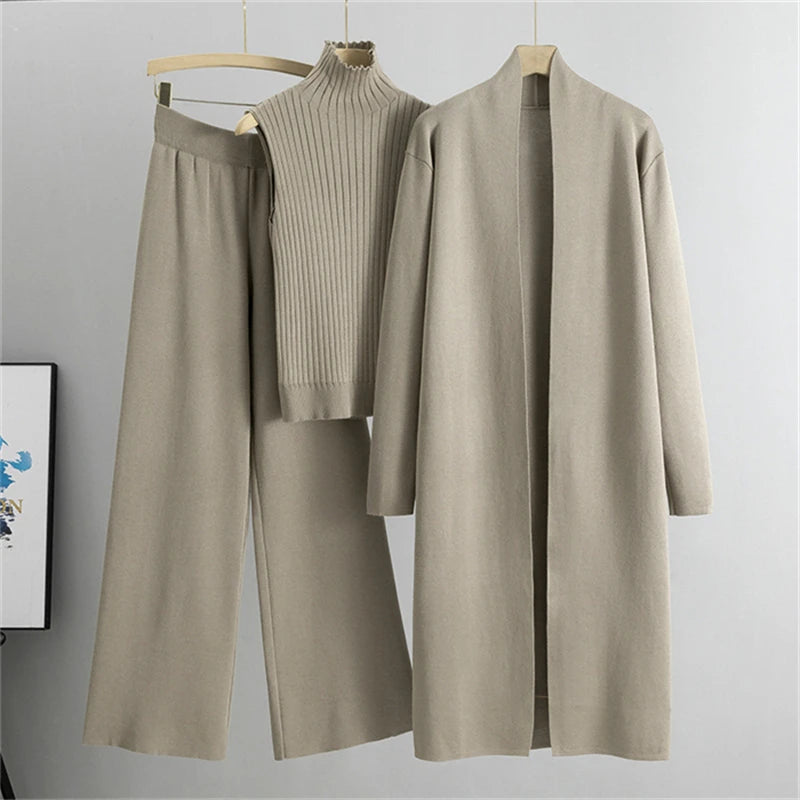 Spring Autumn 3 Piece Women Cardigan Tracksuits Fashion Knitted Pant Set Ladies Vintage Fashion Ladies 3 Piece Set Sweater Suit