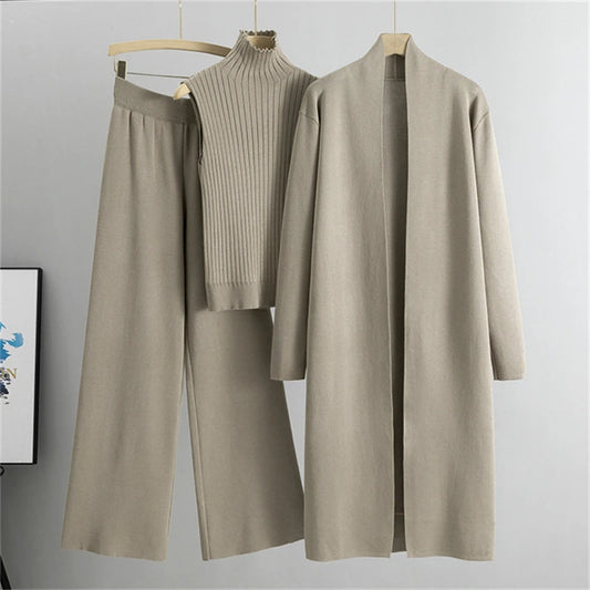 Spring Autumn 3 Piece Women Cardigan Tracksuits Fashion Knitted Pant Set Ladies Vintage Fashion Ladies 3 Piece Set Sweater Suit