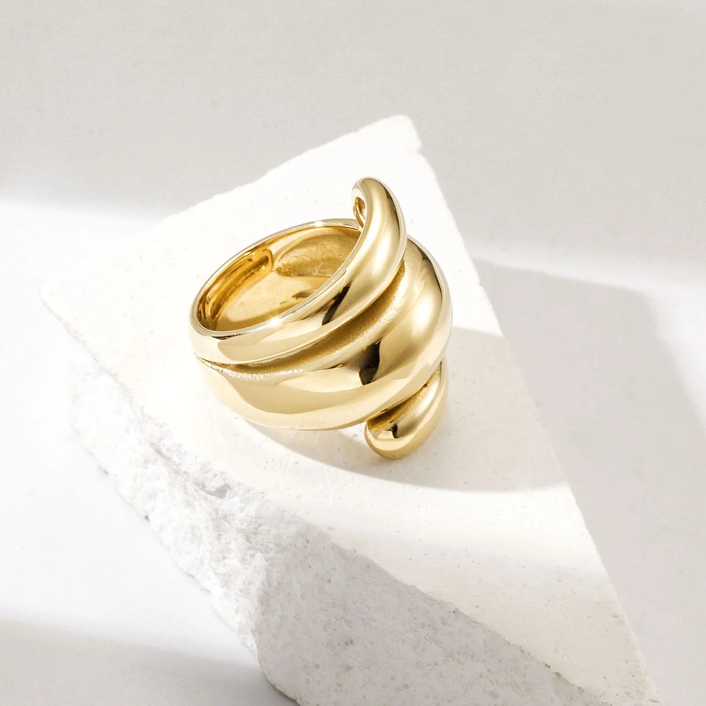 Double Layer Gold-Plated Stainless Steel Rings Natural Stone Trendy Engraved Logo Wedding Engagement Party Gift Ideas for Women