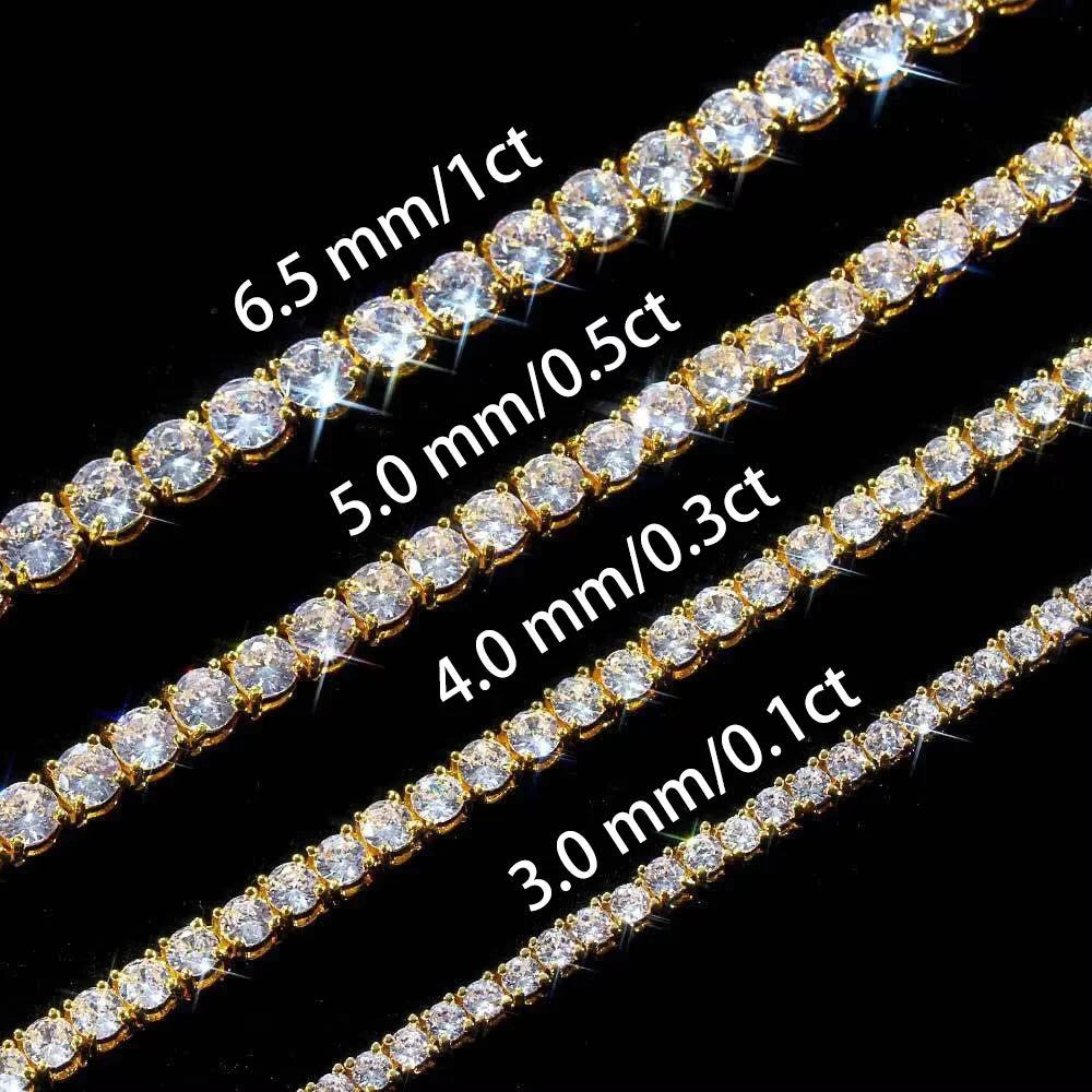 Iced Out 3mm VVS Tennis Bracelet Moissanite 925 Sterling Silver Gold Plated Moissanite Fine Jewelry Men Women Unisex Bracelet