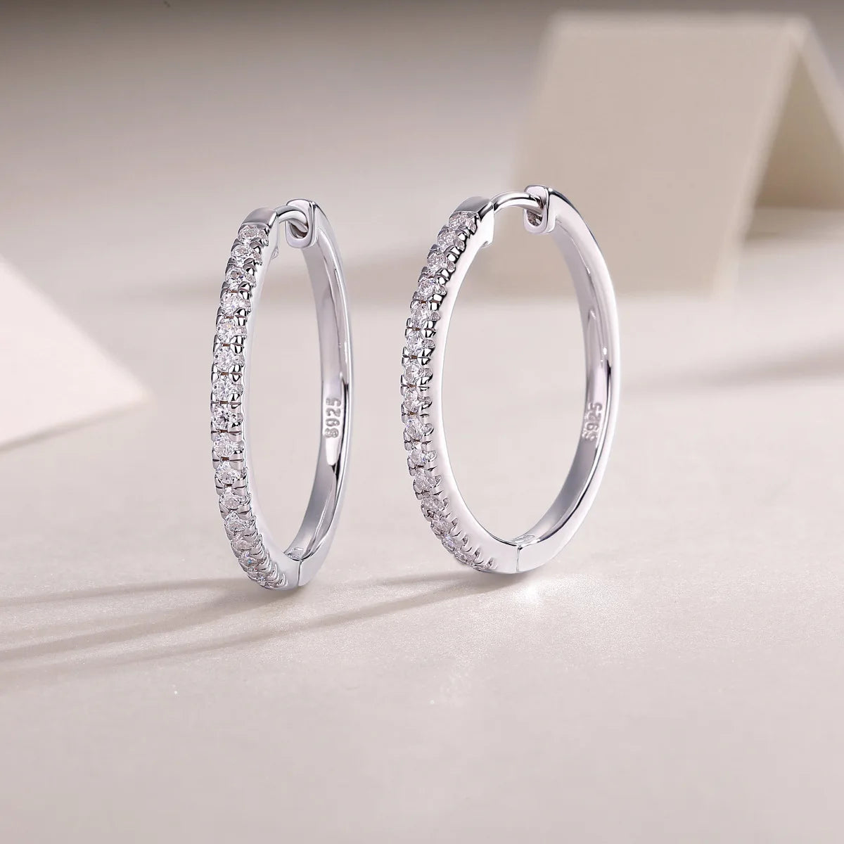 Classic 1.5MM Pave Setting VVS GRA Moissanite Hoop Earrings Fashion 925 Sterling Silver Platinum Plated Jewelry Women's Gifts