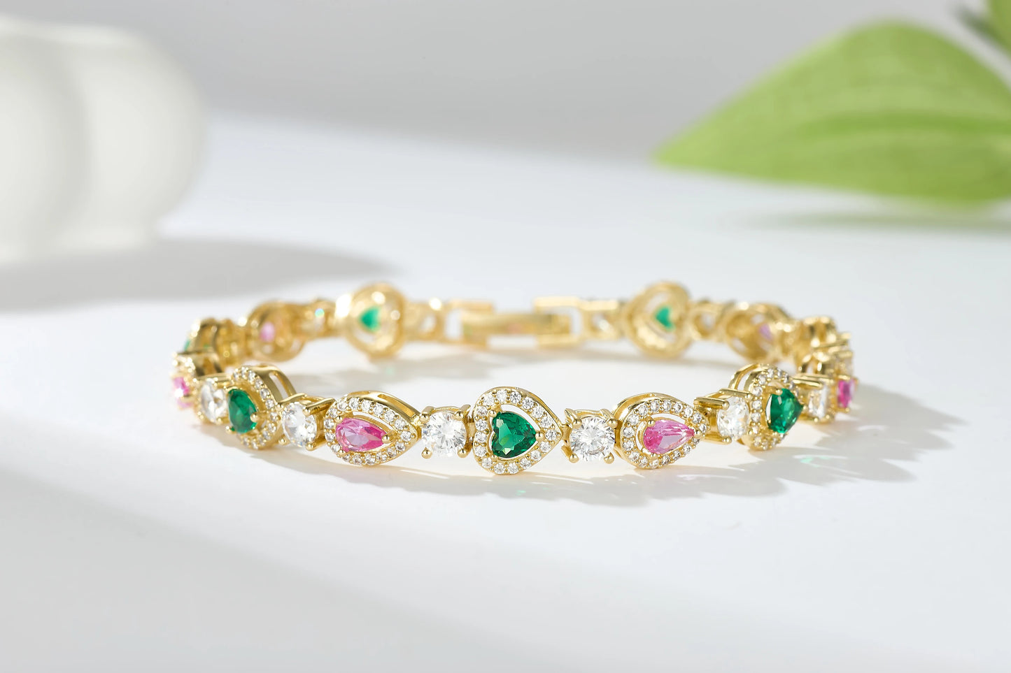 Gold Plated Chain Bracelet Women's Fashion Bracelet 14K Gold CZ Zirconia Zircon Heart Emerald Women Tennis Bracelet Link