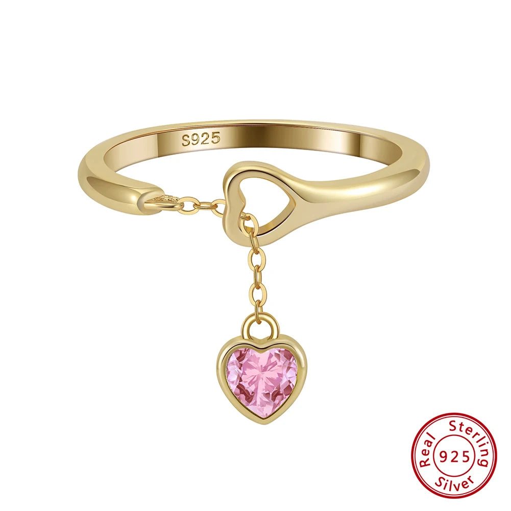 Shipping From US Warehouse SR332 Women S925 Silver Love Heart Pastel Pink Heart Pendant Finger Ring Girls Love Cluster Ring