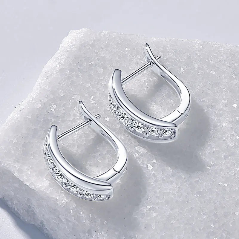 Unique Wedding Jewelry 925 Silver Moissanite 4mm&3mm&2.5mm&2mm U-Shaped Women's Glider Design Hoop Earring for Women
