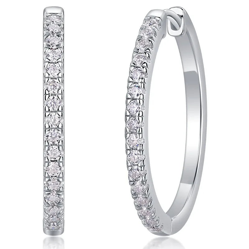 Classic 1.5MM Pave Setting VVS GRA Moissanite Hoop Earrings Fashion 925 Sterling Silver Platinum Plated Jewelry Women's Gifts
