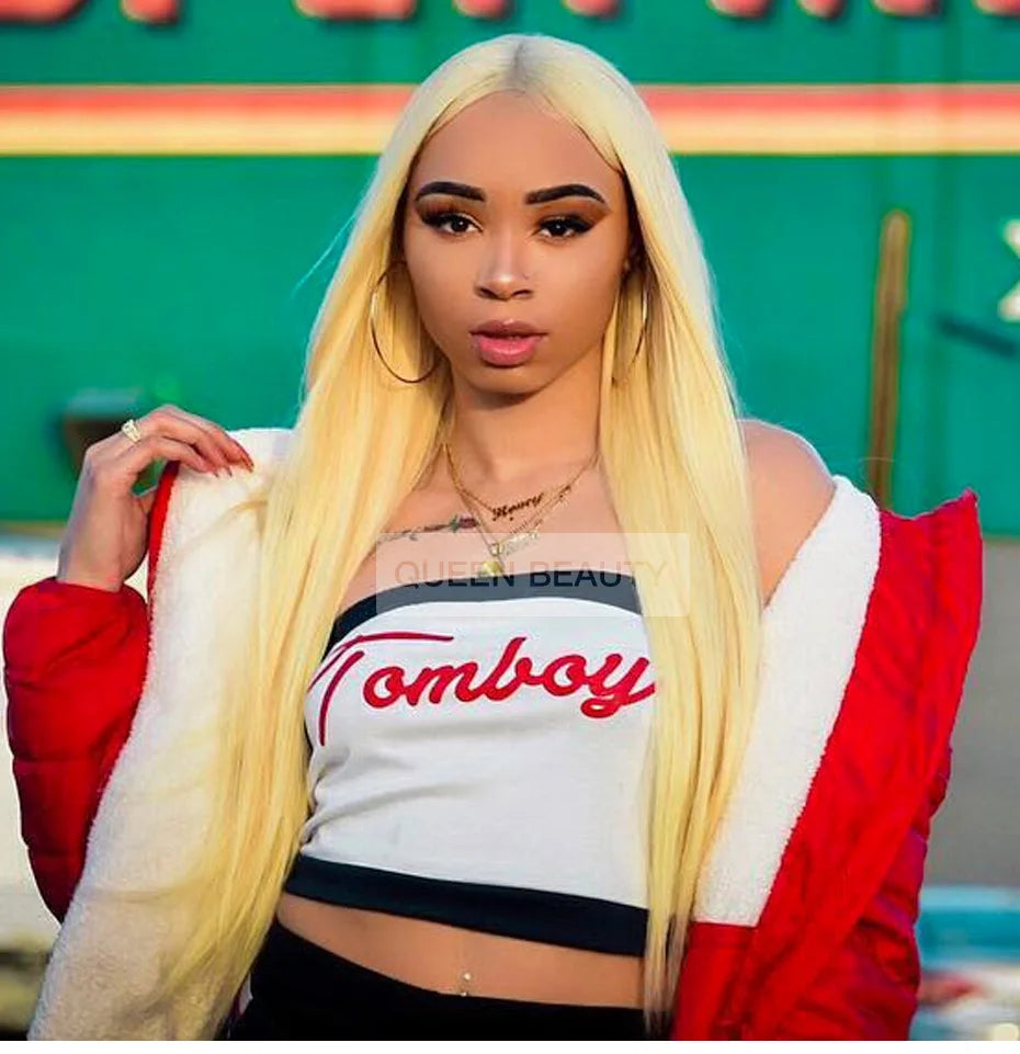 13x6 360 Lace Wig Human Hair Pre Plucked 613 Blonde Colored Lace Front Wigs Bone Straight Ponytail Human Hair Lace Frontal Wig