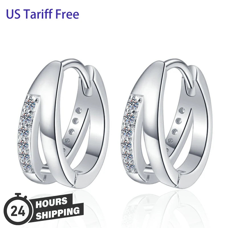 DDP to US Women's S925 Sterling Silver Hoop Earrings Fine VVS1 Full D Color Moissanite Great Gift Idea