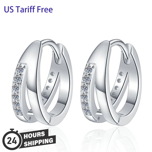 DDP to US Women's S925 Sterling Silver Hoop Earrings Fine VVS1 Full D Color Moissanite Great Gift Idea