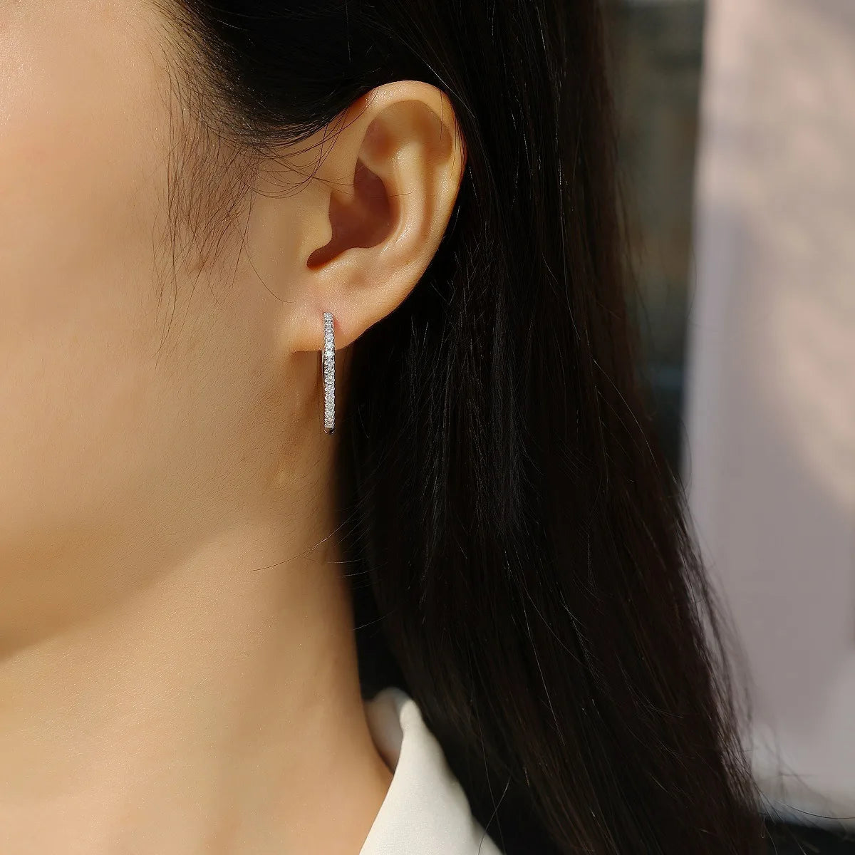 Classic 1.5MM Pave Setting VVS GRA Moissanite Hoop Earrings Fashion 925 Sterling Silver Platinum Plated Jewelry Women's Gifts