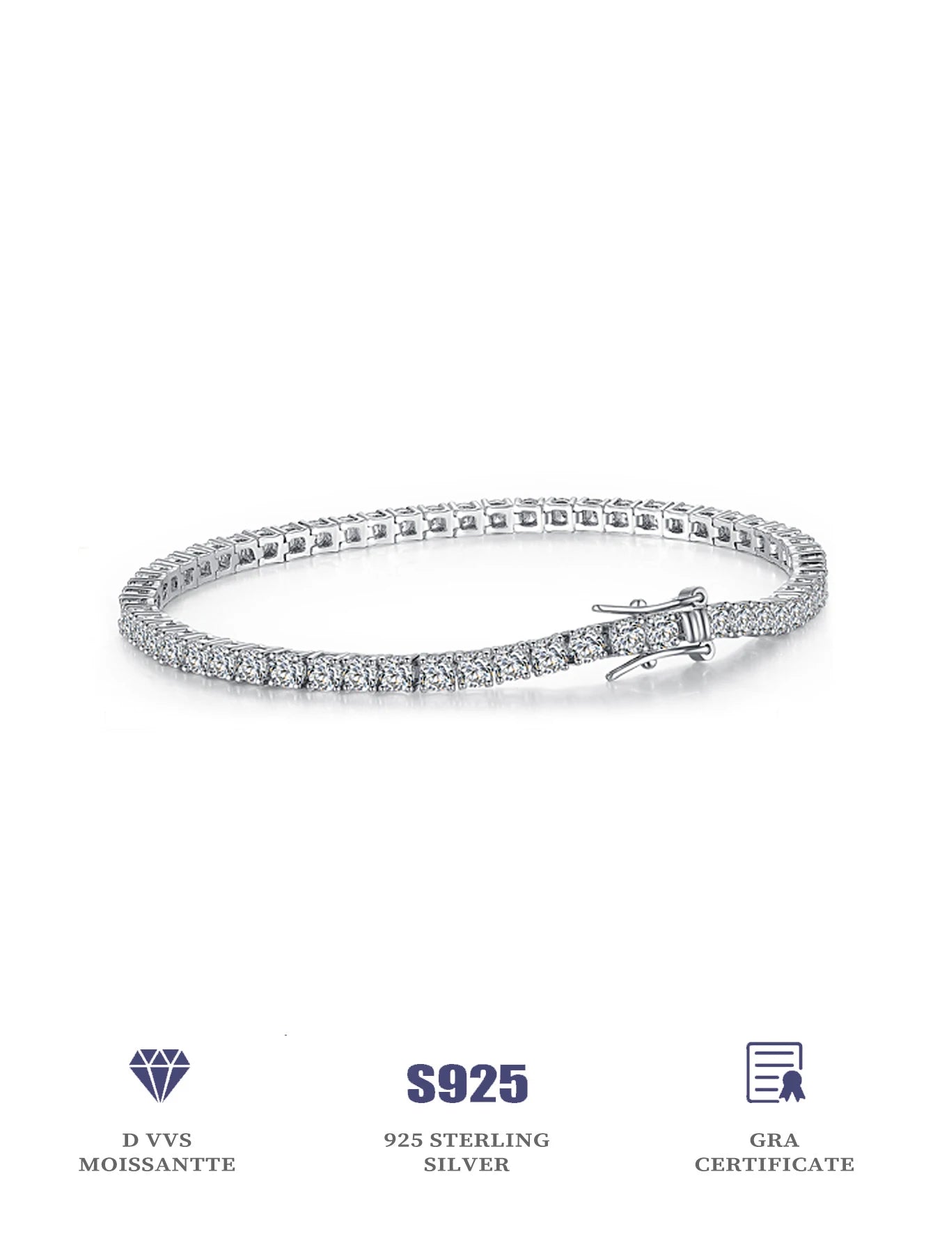 Aivenchy S925 Sterling Silver Rhodium Plated Chain Bracelet Luxury Moissanite Women Tennis Bracelet