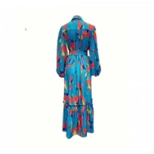 Stylish Women's Floral Print Maxi Dress Fashionable Empire Ruffles Ruched Collarless XS XL Day Vacation Winter/Autumn Made China