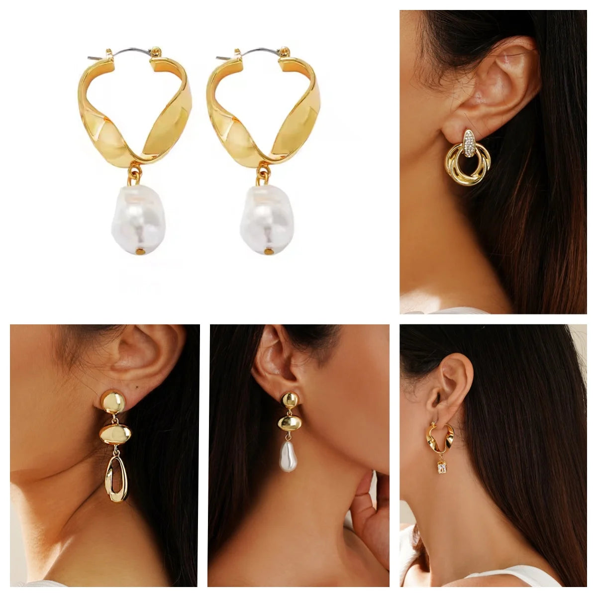 USA Stock New Arrival Trendy Gold Plated Pearl Drop Earrings for Women Minimalist Geometric Hoop Earrings Jewelry