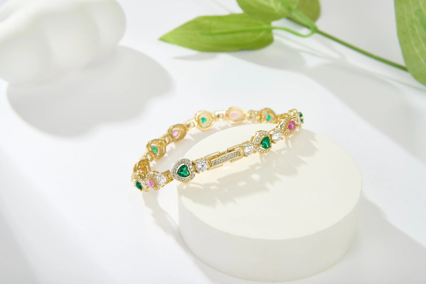 Gold Plated Chain Bracelet Women's Fashion Bracelet 14K Gold CZ Zirconia Zircon Heart Emerald Women Tennis Bracelet Link