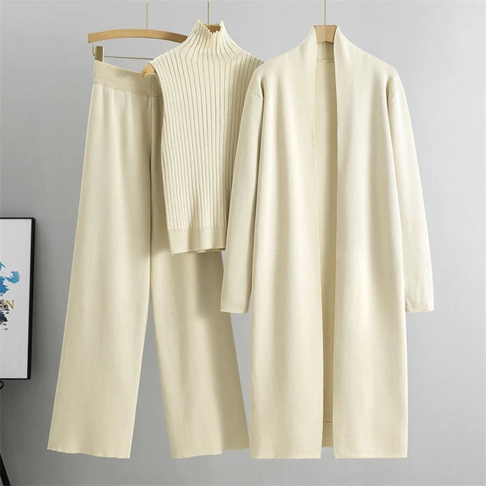 Spring Autumn 3 Piece Women Cardigan Tracksuits Fashion Knitted Pant Set Ladies Vintage Fashion Ladies 3 Piece Set Sweater Suit