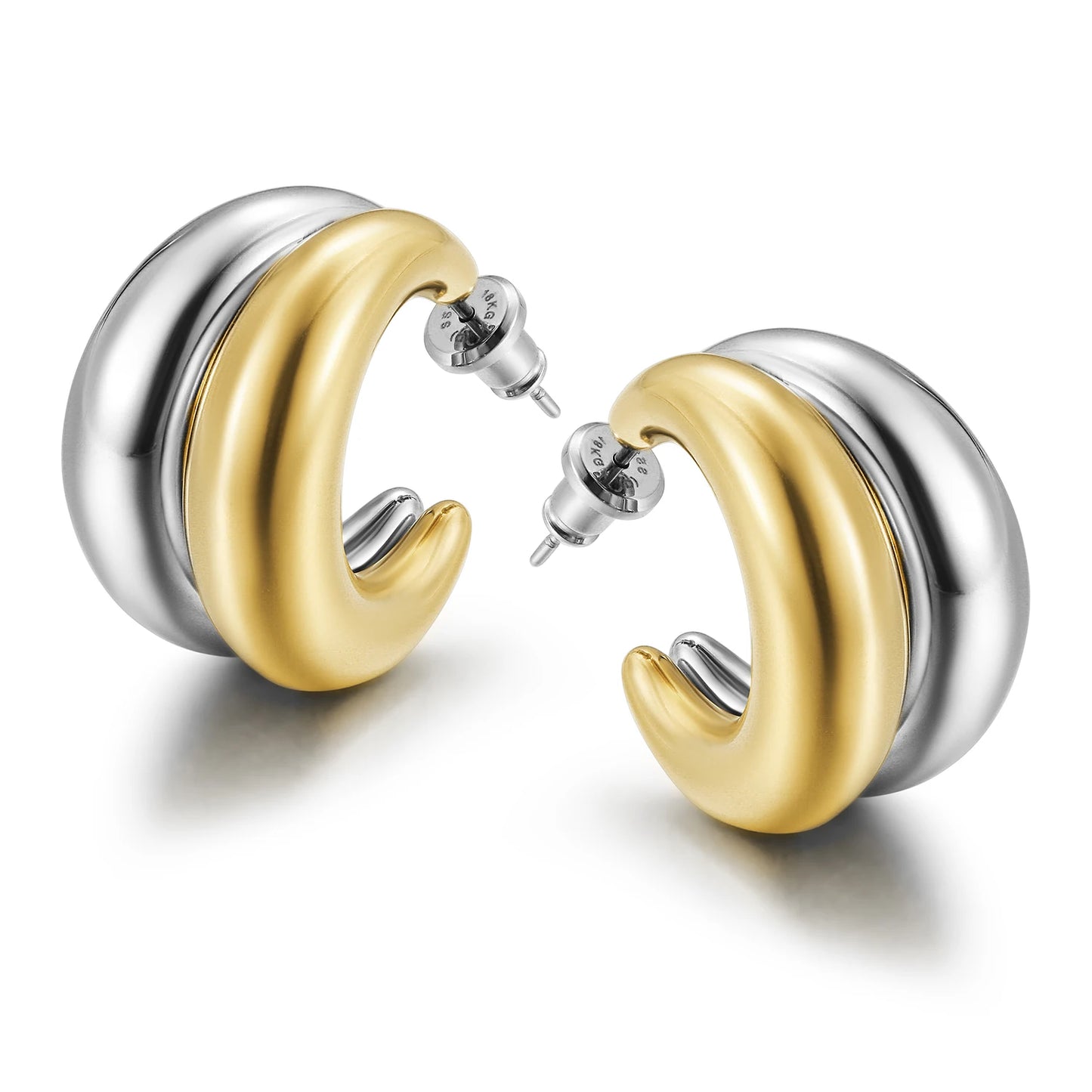 Hip Hop Stainless Steel Double Layer Hoop Earrings for Street Girls Gold Geometric Design Zircon Trendy Jewelry Accessories