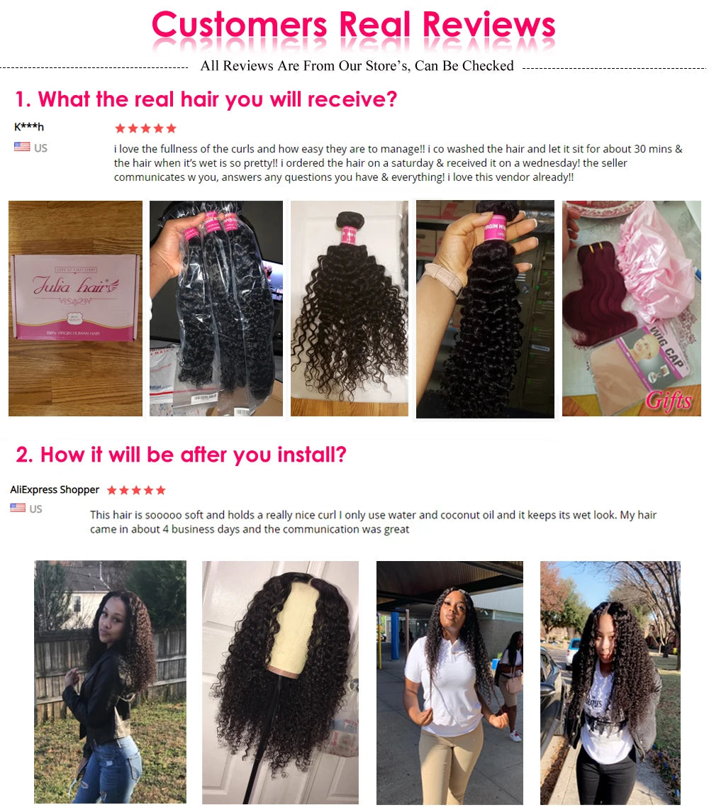 Julia Hair Curly Bundles 1/3 PCS 12A Virgin 100% Human Hair Bundles Brazilian Hair Weave Bundles