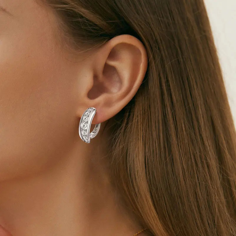 Unique Wedding Jewelry 925 Silver Moissanite 4mm&3mm&2.5mm&2mm U-Shaped Women's Glider Design Hoop Earring for Women