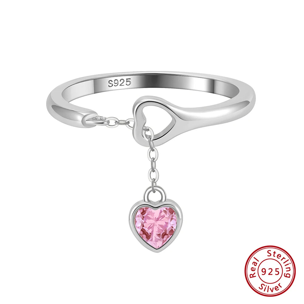 Shipping From US Warehouse SR332 Women S925 Silver Love Heart Pastel Pink Heart Pendant Finger Ring Girls Love Cluster Ring