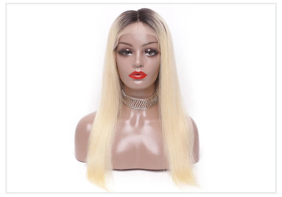 13x6 Lace Frontal Wig Brazilian Straight Human Hair Wig 2 Tone Dark Root 1B 613 Ombre Blonde Lace Front Wigs For Black Women 40"
