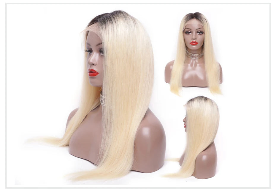 13x6 Lace Frontal Wig Brazilian Straight Human Hair Wig 2 Tone Dark Root 1B 613 Ombre Blonde Lace Front Wigs For Black Women 40"