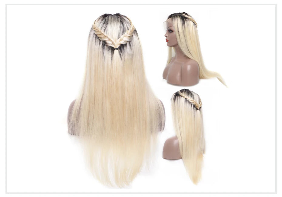 13x6 Lace Frontal Wig Brazilian Straight Human Hair Wig 2 Tone Dark Root 1B 613 Ombre Blonde Lace Front Wigs For Black Women 40"