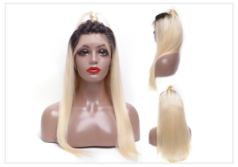 13x6 Lace Frontal Wig Brazilian Straight Human Hair Wig 2 Tone Dark Root 1B 613 Ombre Blonde Lace Front Wigs For Black Women 40"