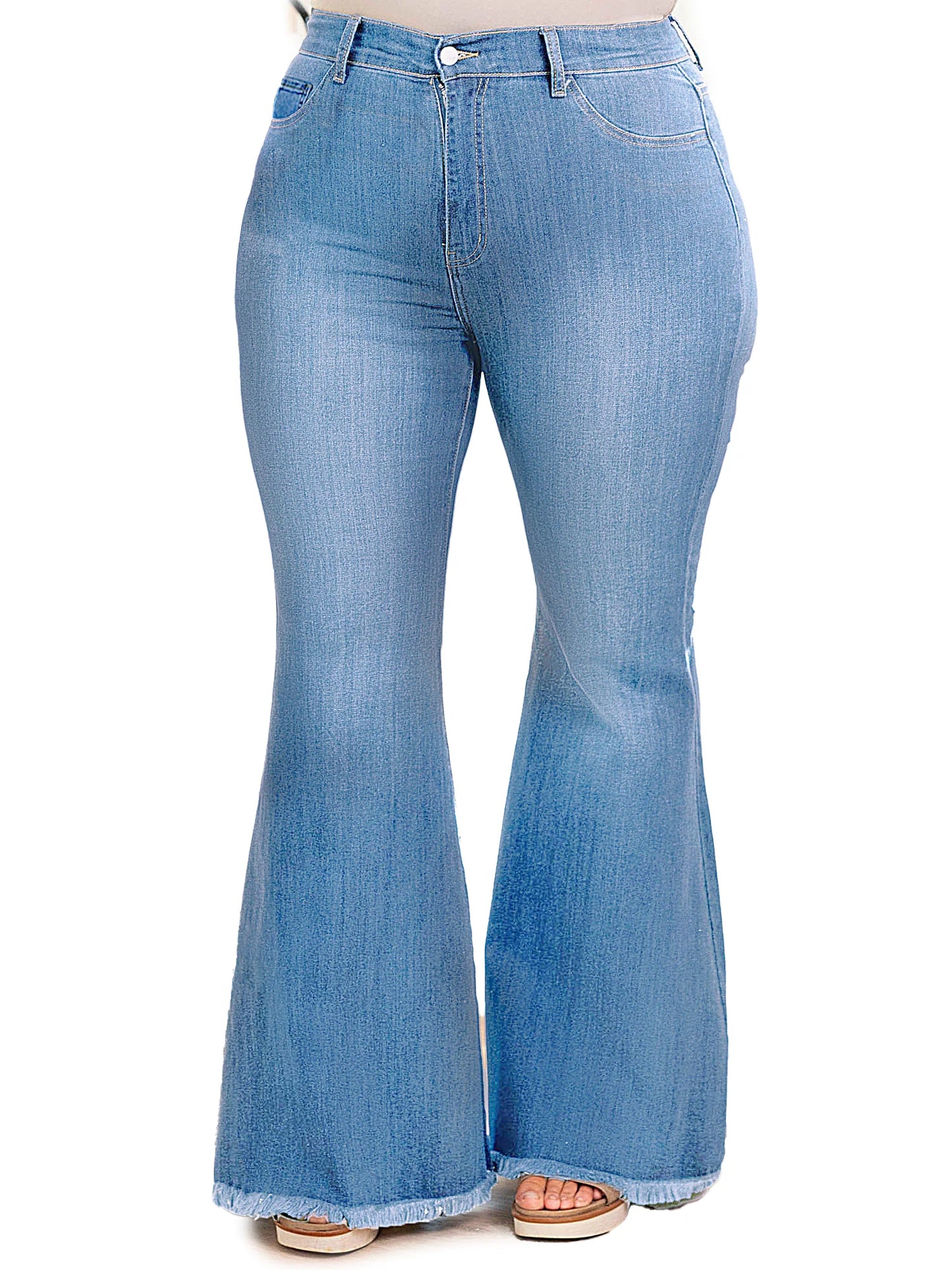 Women's Plus Size High Waist Straight Baggy Design Sky Flare Denim Jeans Custom Wide Leg Washable Feature Solid Wholesale Casual