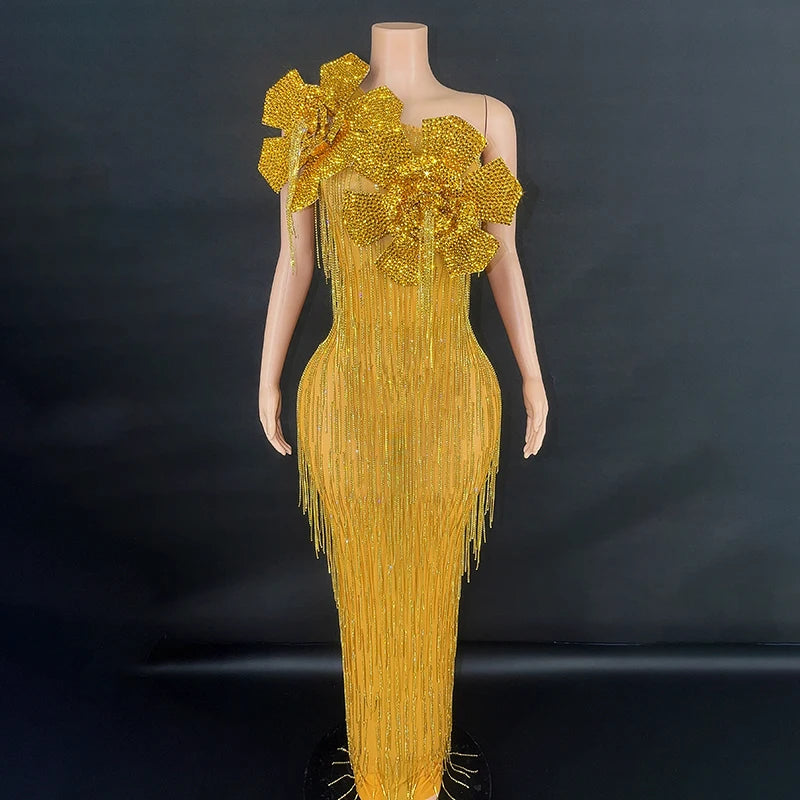 Sleeveless tassel evening dress